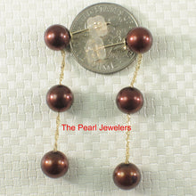 Load image into Gallery viewer, 1000173-14k-Gold-Tin-Cup-Dangle-Chocolate-Cultured-Pearl-Stud-Earrings