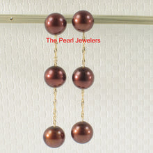 Load image into Gallery viewer, 1000173-14k-Gold-Tin-Cup-Dangle-Chocolate-Cultured-Pearl-Stud-Earrings