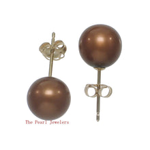 Load image into Gallery viewer, 1000183-14k-Gold-Chocolate-High-Luster-Cultured-Pearl-Stud-Earrings