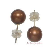 Load image into Gallery viewer, 1000183-14k-Gold-Chocolate-High-Luster-Cultured-Pearl-Stud-Earrings