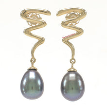 Load image into Gallery viewer, 1000191-14k-Gold-Black-Pearl-Dangle-Earrings