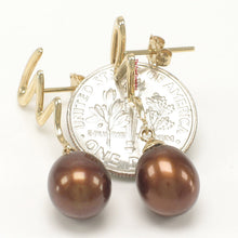Load image into Gallery viewer, 1000193-14k-Gold-Chocolate-Pearl-Dangle-Earrings