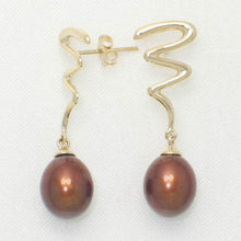 Load image into Gallery viewer, 1000193-14k-Gold-Chocolate-Pearl-Dangle-Earrings