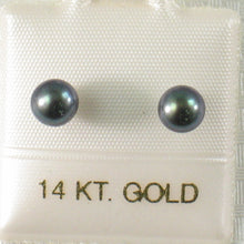 Load image into Gallery viewer, 1000266-14k-Gold-Luster-Black-Cultured-Pearl-Stud-Earrings