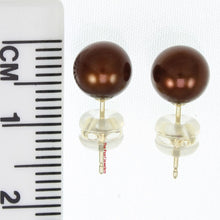 Load image into Gallery viewer, 1000273-14k-Gold-Luster-Chocolate-Cultured-Pearl-Stud-Earrings