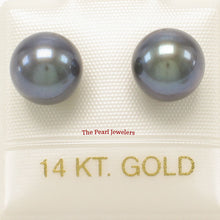 Load image into Gallery viewer, 1000281-14k-Gold-AAA-Black-Cultured-Pearl-Stud-Earrings