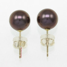 Load image into Gallery viewer, 1000284-14k-Gold-Luster-Eggplant-Cultured-Pearl-Stud-Earrings