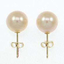 Load image into Gallery viewer, 1000292-14k-Yellow-Gold-AAA-8.5-9mm-High-Luster-Pink-Pearl-Stud-Earrings