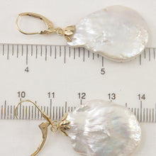 Load image into Gallery viewer, 1000330-14k-Yellow-Gold-Leverback-Baroque-Coin-Pearl-Dangle-Earrings