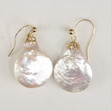 Load image into Gallery viewer, 1000340-14k-Yellow-Gold-Fishhook-Baroque-Coin-Pearl-Dangle-Earrings