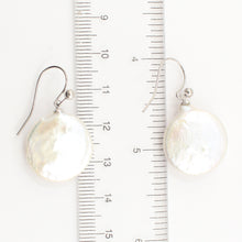 Load image into Gallery viewer, 1000355-14k-Fish-Hook-Gold-Ball-White-Coin-Pearl-Dangle-Earrings