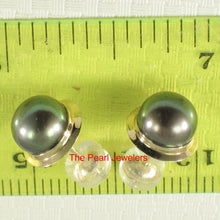 Load image into Gallery viewer, 1000371-14k-Gold-Genuine-Black-Cultured-Pearl-Stud-Earrings