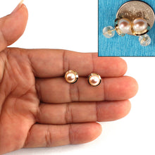 Load image into Gallery viewer, 1000372-14k-Gold-Encircle-Genuine-Pink-Pearl-Stud-Earrings