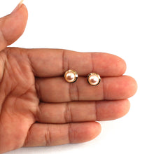 Load image into Gallery viewer, 1000372-14k-Gold-Encircle-Genuine-Pink-Pearl-Stud-Earrings