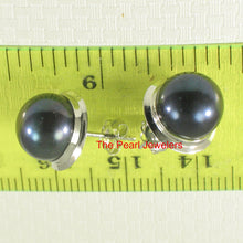 Load image into Gallery viewer, 1000396-14k-White-Gold-Black-Genuine-Cultured-Pearl-Stud-Earrings