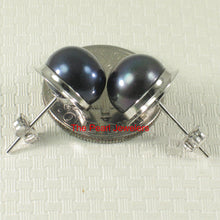 Load image into Gallery viewer, 1000396-14k-White-Gold-Black-Genuine-Cultured-Pearl-Stud-Earrings