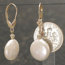 Load image into Gallery viewer, 1000530-14k-Yellow-Gold-Leverback-White-Coin-Cultured-Pearl-Dangle-Earrings