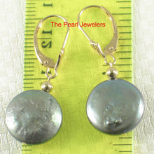 Load image into Gallery viewer, 1000531-14k-Yellow-Gold-Leverback-Peacock-Coin-Cultured-Pearl-Dangle-Earrings