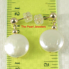 Load image into Gallery viewer, 1000540-14k-Yellow-Gold-Ball-Genuine-White-Coin-Pearl-Dangle-Earrings