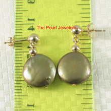 Load image into Gallery viewer, 1000543-14k-Yellow-Gold-Ball-Genuine-Pistachio-Coin-Pearl-Dangle-Earrings