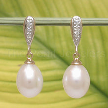 Load image into Gallery viewer, 1000560-14k-Yellow-Gold-Diamonds-White-Cultured-Pearl-Dangle-Stud-Earrings