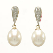 Load image into Gallery viewer, 1000560-14k-Yellow-Gold-Diamonds-White-Cultured-Pearl-Dangle-Stud-Earrings