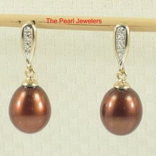 Load image into Gallery viewer, 1000563-14k-Yellow-Gold-Diamonds-Chocolate-Cultured-Pearl-Dangle-Stud-Earrings