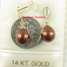 Load image into Gallery viewer, 1000563-14k-Yellow-Gold-Diamonds-Chocolate-Cultured-Pearl-Dangle-Stud-Earrings