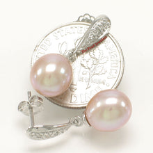 Load image into Gallery viewer, 1000567-14k-White-Gold-Sparkling-Diamonds-Pink-Cultured-Pearl-Dangle-Earrings