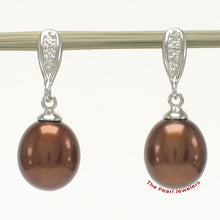 Load image into Gallery viewer, 1000568-14k-White-Gold-Sparkling-Diamonds-Chocolate-Cultured-Pearl-Dangle-Earrings