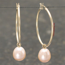 Load image into Gallery viewer, 1000592-14k-Yellow-Gold-Hoop-Peach-Cultured-Pearl-Dangle-Earrings