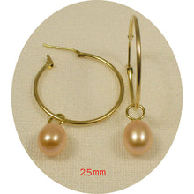 Load image into Gallery viewer, 1000592-14k-Yellow-Gold-Hoop-Peach-Cultured-Pearl-Dangle-Earrings