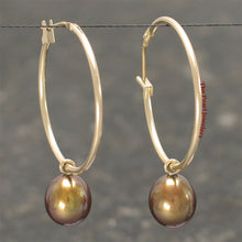 Load image into Gallery viewer, 1000593-14k-Yellow-Gold-Hoop-Chocolate-Cultured-Pearl-Dangle-Earrings