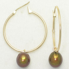 Load image into Gallery viewer, 1000593-14k-Yellow-Gold-Hoop-Chocolate-Cultured-Pearl-Dangle-Earrings