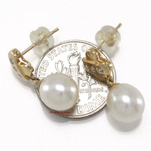 Load image into Gallery viewer, 1000600-14k-Yellow-Gold-Diamonds-White-Cultured-Pearl-Dangle-Stud-Earrings