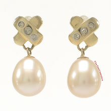 Load image into Gallery viewer, 1000602-14k-Gold-Diamonds-Pink-Cultured-Pearl-Dangle-Stud-Earrings