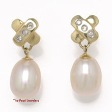 Load image into Gallery viewer, 1000602-14k-Gold-Diamonds-Pink-Cultured-Pearl-Dangle-Stud-Earrings