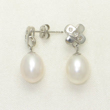 Load image into Gallery viewer, 1000605-14k-Gold-Diamonds-White-Cultured-Pearl-Dangle-Stud-Earrings