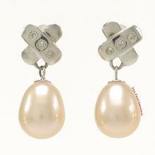 Load image into Gallery viewer, 1000607-14k-Gold-Diamonds-Peach-Cultured-Pearl-Dangle-Stud-Earrings