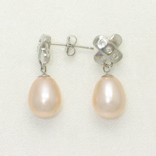 Load image into Gallery viewer, 1000607-14k-Gold-Diamonds-Peach-Cultured-Pearl-Dangle-Stud-Earrings