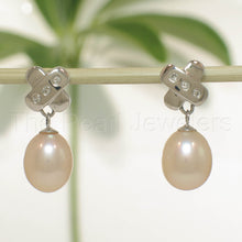 Load image into Gallery viewer, 1000607-14k-Gold-Diamonds-Peach-Cultured-Pearl-Dangle-Stud-Earrings