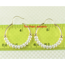 Load image into Gallery viewer, 1000610-14k-Yellow-Gold-Hoop-White-Cultured-Pearl-Earrings