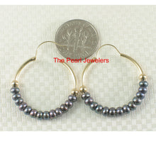 Load image into Gallery viewer, 14k Yellow Gold 25 X1.25 mm Hoop; 3-4mm Black Cultured Pearl Earrings