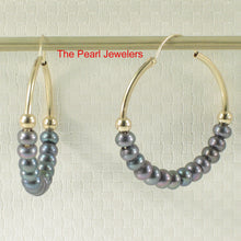 Load image into Gallery viewer, 14k Yellow Gold 25 X1.25 mm Hoop; 3-4mm Black Cultured Pearl Earrings