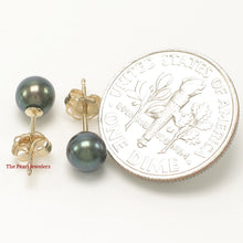 Load image into Gallery viewer, 1000641-High-Luster-Black-Cultured-Pearl-Stud-Earrings-14k-Yellow-Gold