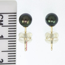 Load image into Gallery viewer, 1000641-High-Luster-Black-Cultured-Pearl-Stud-Earrings-14k-Yellow-Gold