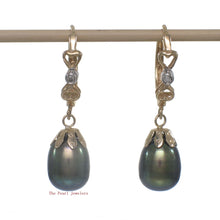 Load image into Gallery viewer, 1000651-14k-Yellow-Gold-Diamonds-Black-Cultured-Pearls-Dangle-Earrings