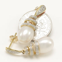 Load image into Gallery viewer, 1000800-14k-Yellow-Gold-Diamonds-White-Pearl-Dangle-Stud-Earrings