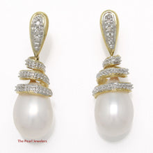 Load image into Gallery viewer, 1000800-14k-Yellow-Gold-Diamonds-White-Pearl-Dangle-Stud-Earrings