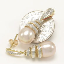 Load image into Gallery viewer, 1000802-14k-Yellow-Gold-Diamonds-Pink-Pearl-Dangle-Stud-Earrings